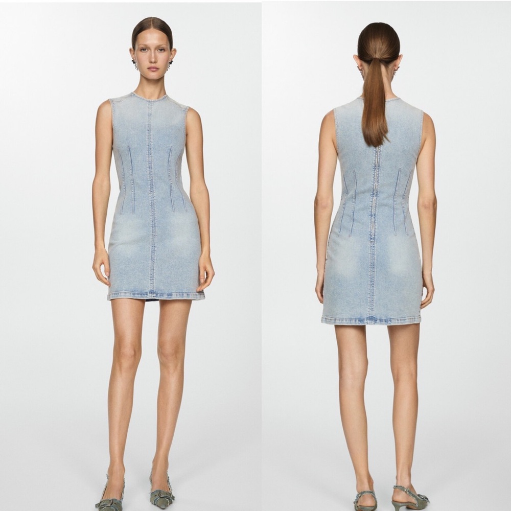 Mango Short Denim Dress 8